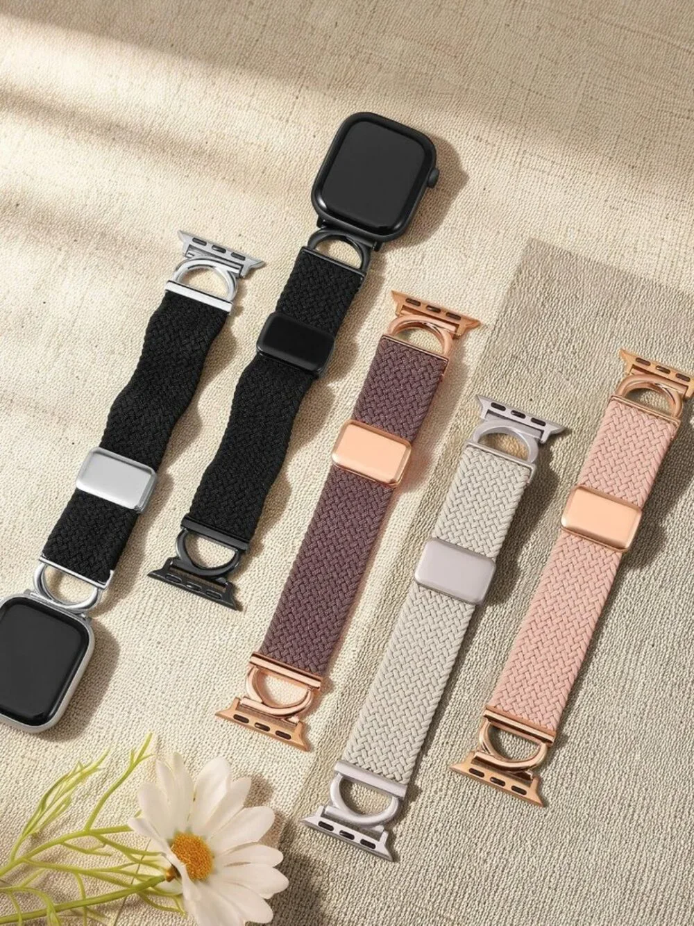 Stylish Magnetic Braided Band for Apple Watch 38-49mm, Dressy C-Shape Metal